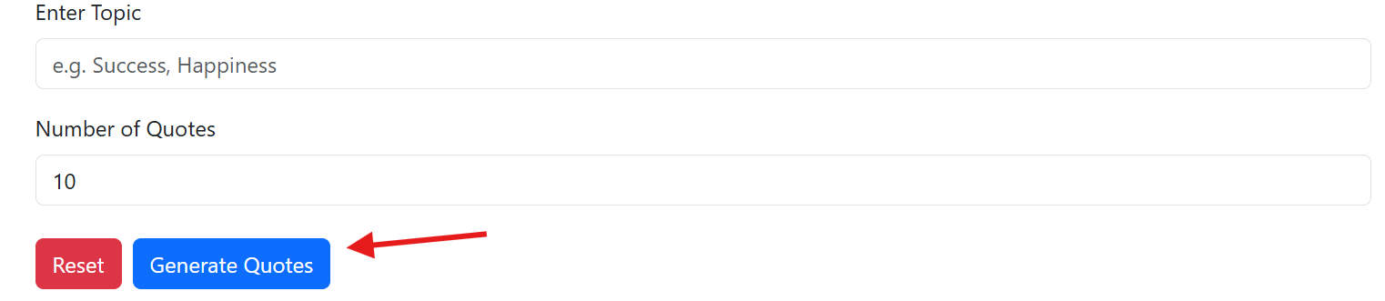 Image of the quote generator tool interface